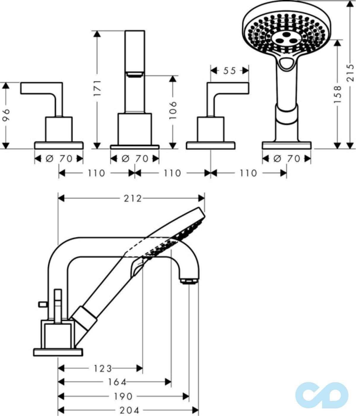 розмір змішувач для ванни axor citterio 39446000