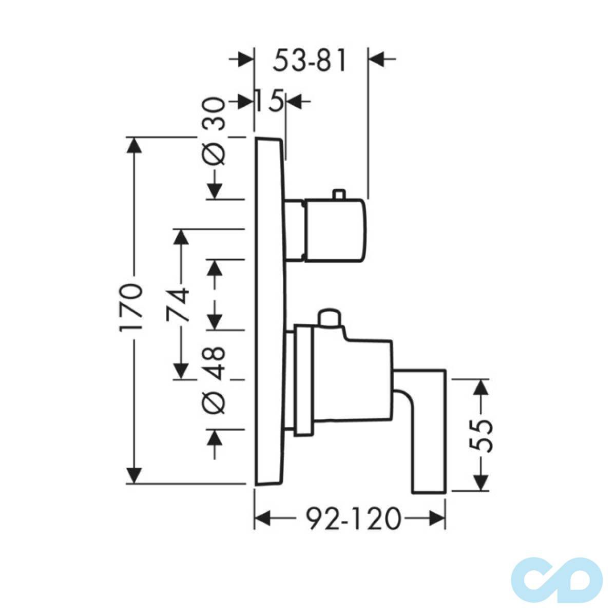 креслення Термостат Axor Citterio 39720000