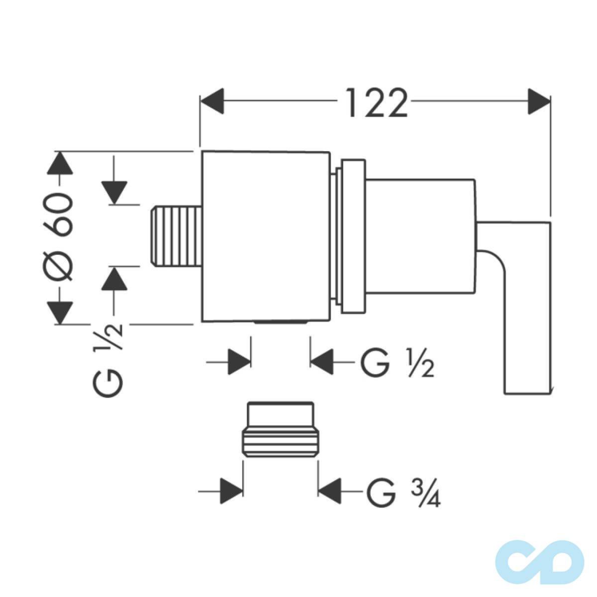 чертеж Шланговое подсоединение Axor Citterio Fixfit Stop 39882000
