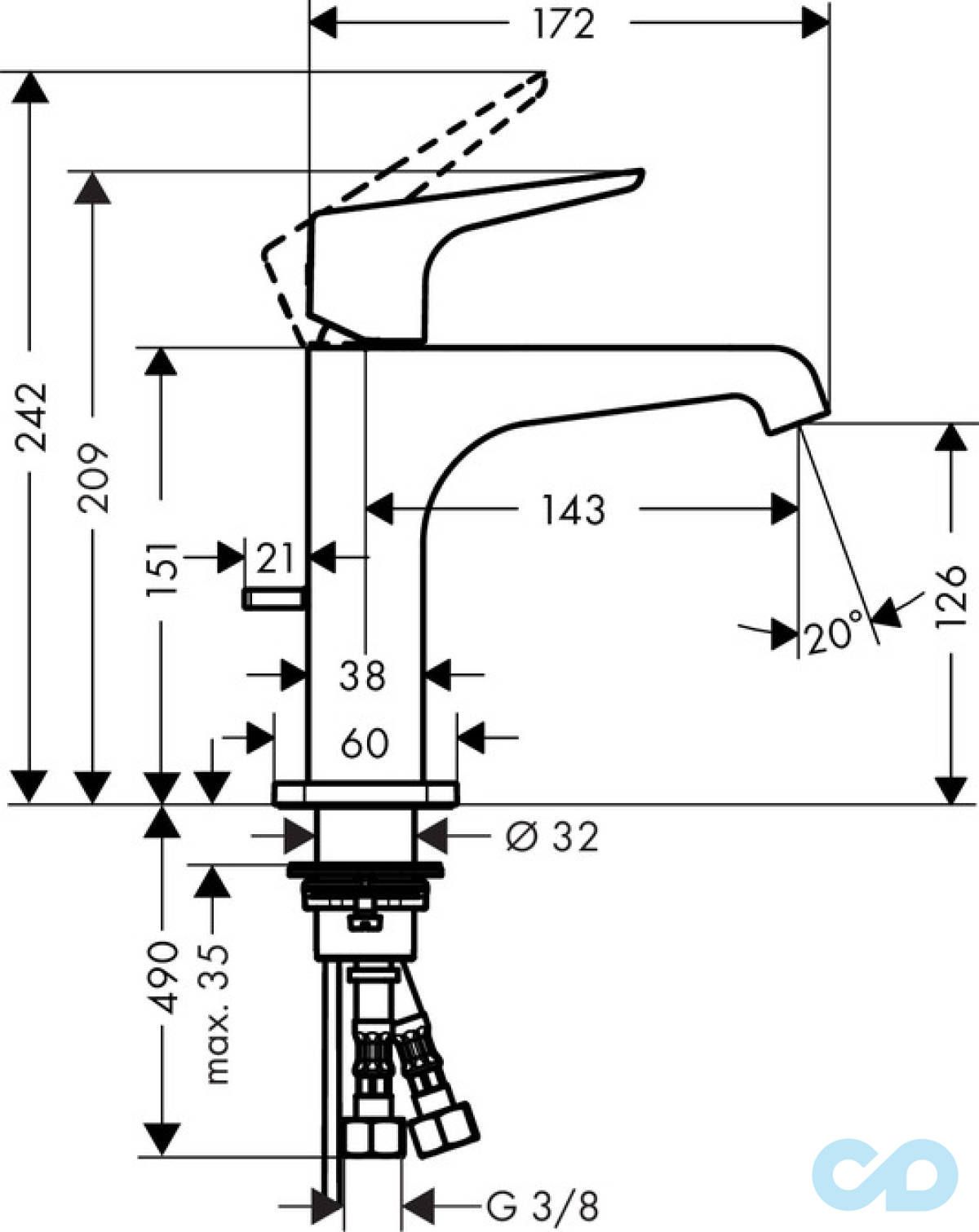 размер смеситель для раковины axor citterio e 36110000