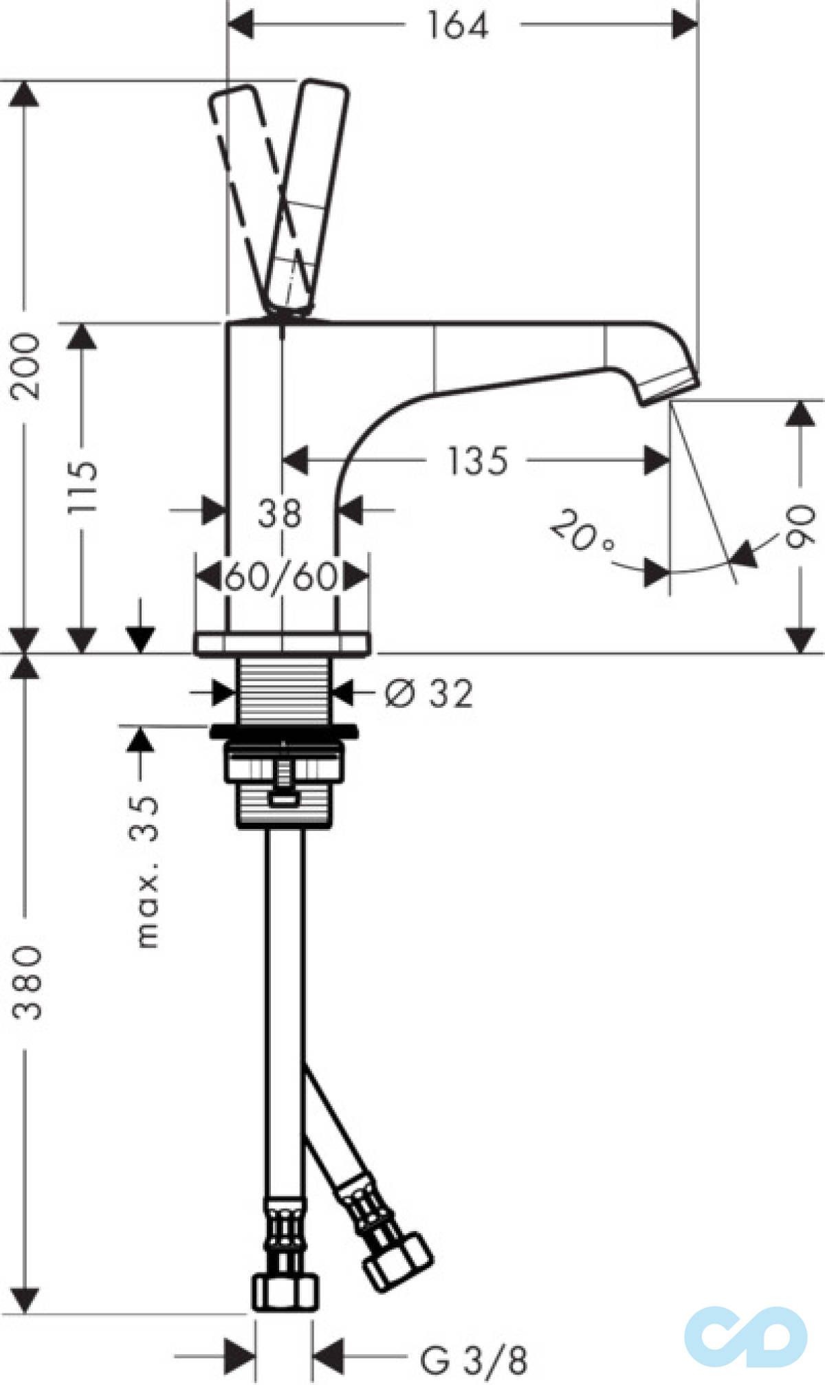 розмір змішувач для раковини axor citterio e 36102000