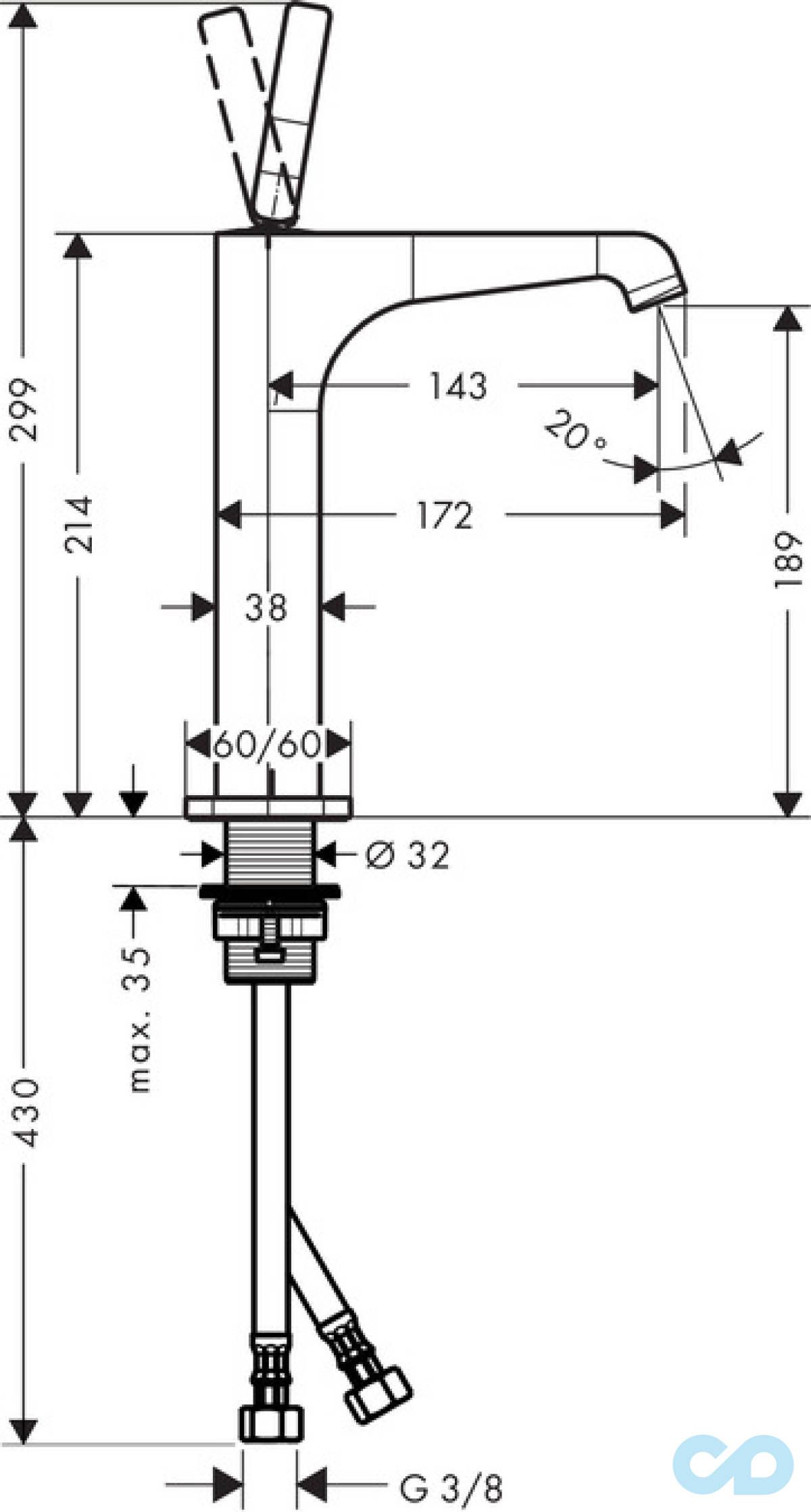 высокий смеситель для раковины axor citterio e 36103000 размеры