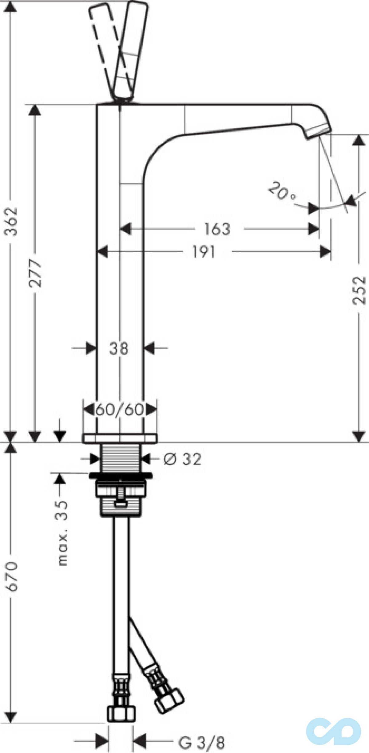 високий змішувач для раковини axor citterio e 36104000 розміри