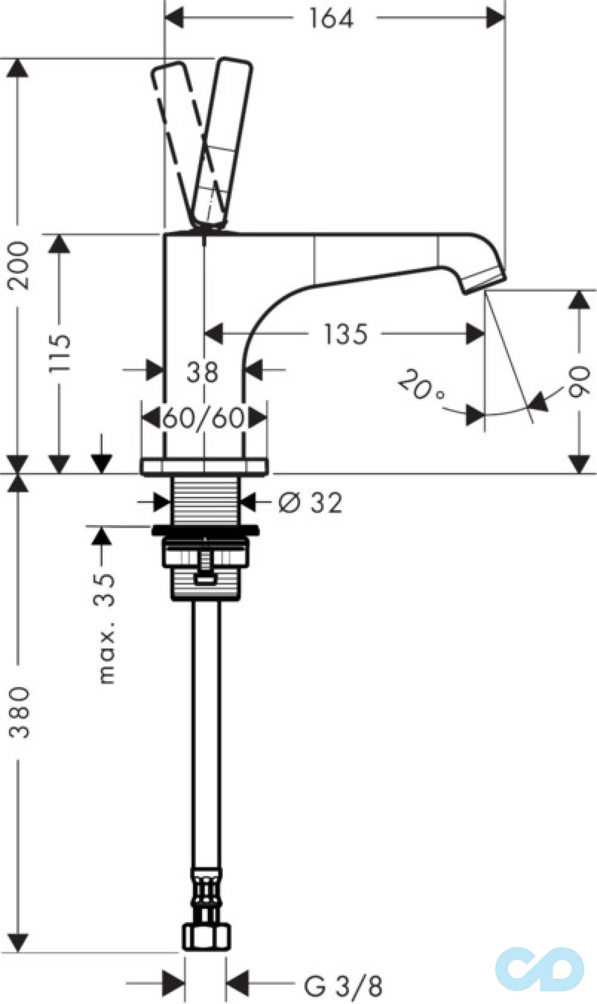 розміри кран для раковини axor citterio e 36105000