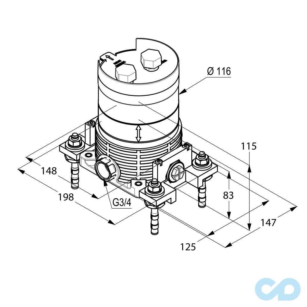 технічна схема Комплект для прихованого монтажу Kludi Flexx Boxx 88088
