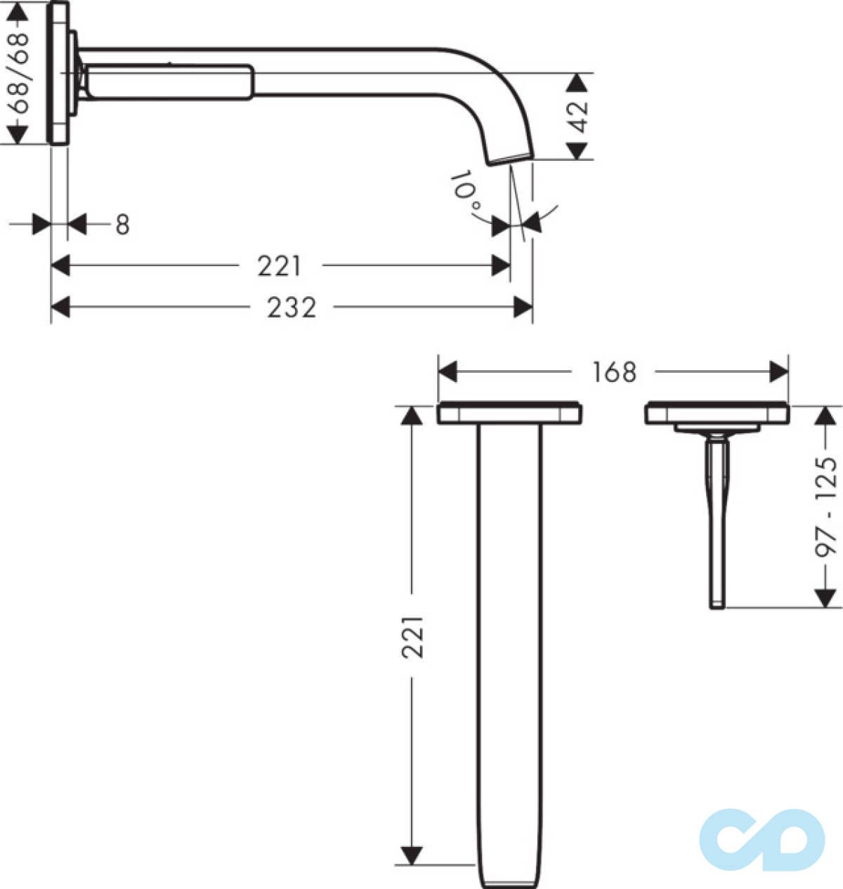 розміри змішувач для раковини axor citterio e 36106000