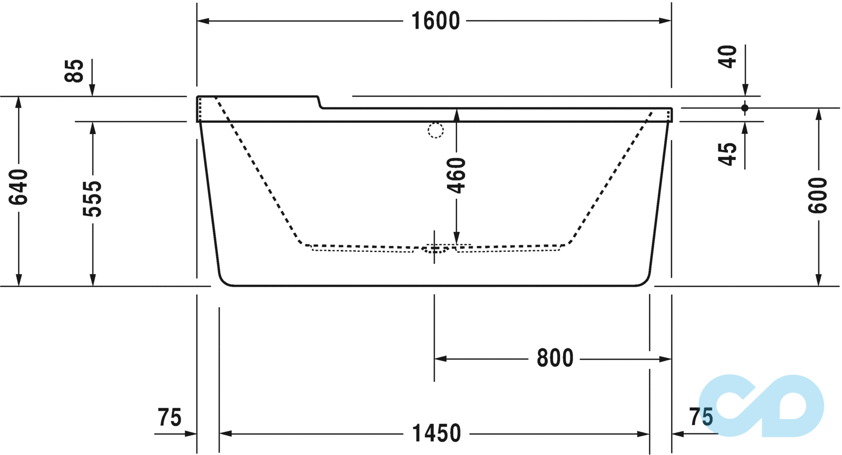 розміри окремостояча акрилова ванна duravit starck 160x80 700409