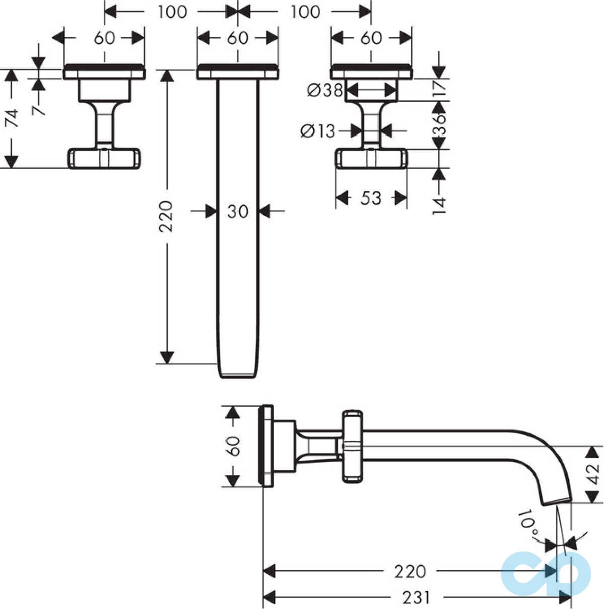 розмір змішувач для раковини axor citterio e 36107000 розміри