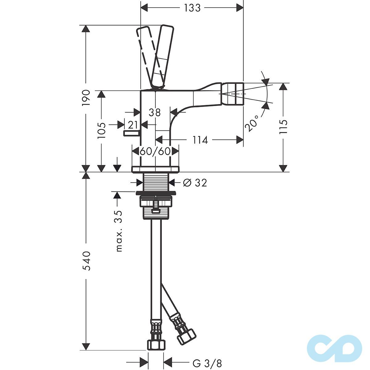 розмір змішувач для біде axor citterio e 36120000