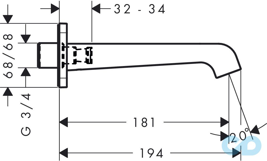 креслення Вилив на ванну Axor Citterio E 36425000