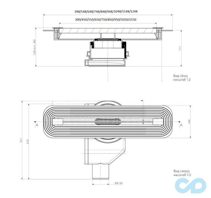 креслення дренажний канал Pestan Slim Line 950 мм 13100036