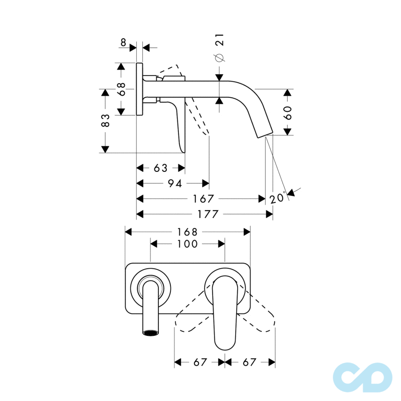 розмір змішувач для раковини axor citterio m 34112000