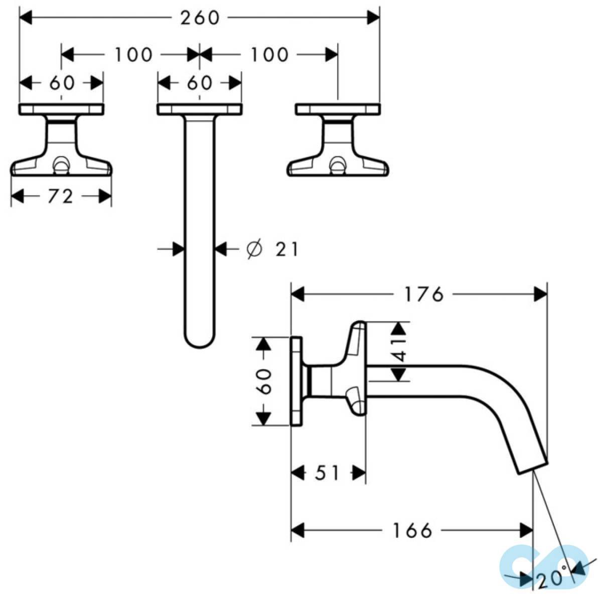 розмір змішувач для раковини axor citterio m 34215000