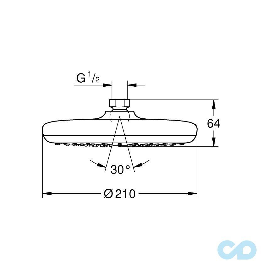 креслення Верхній душ з одним режимом Grohe Tempesta 210 26408000