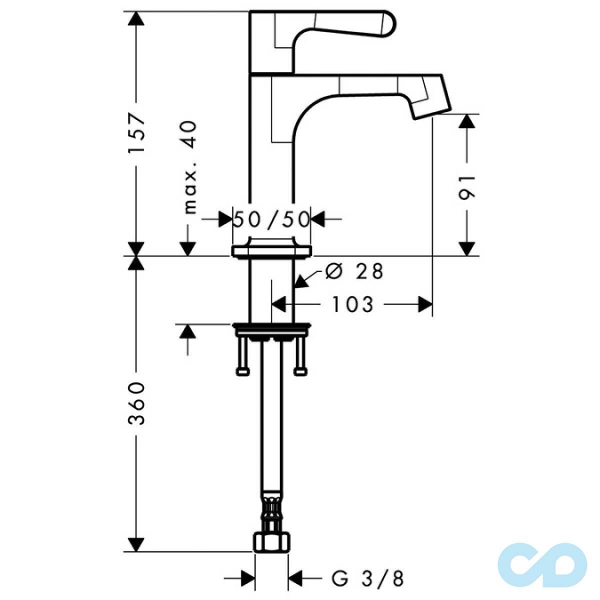 розмір змішувач для раковини axor citterio m 34130000