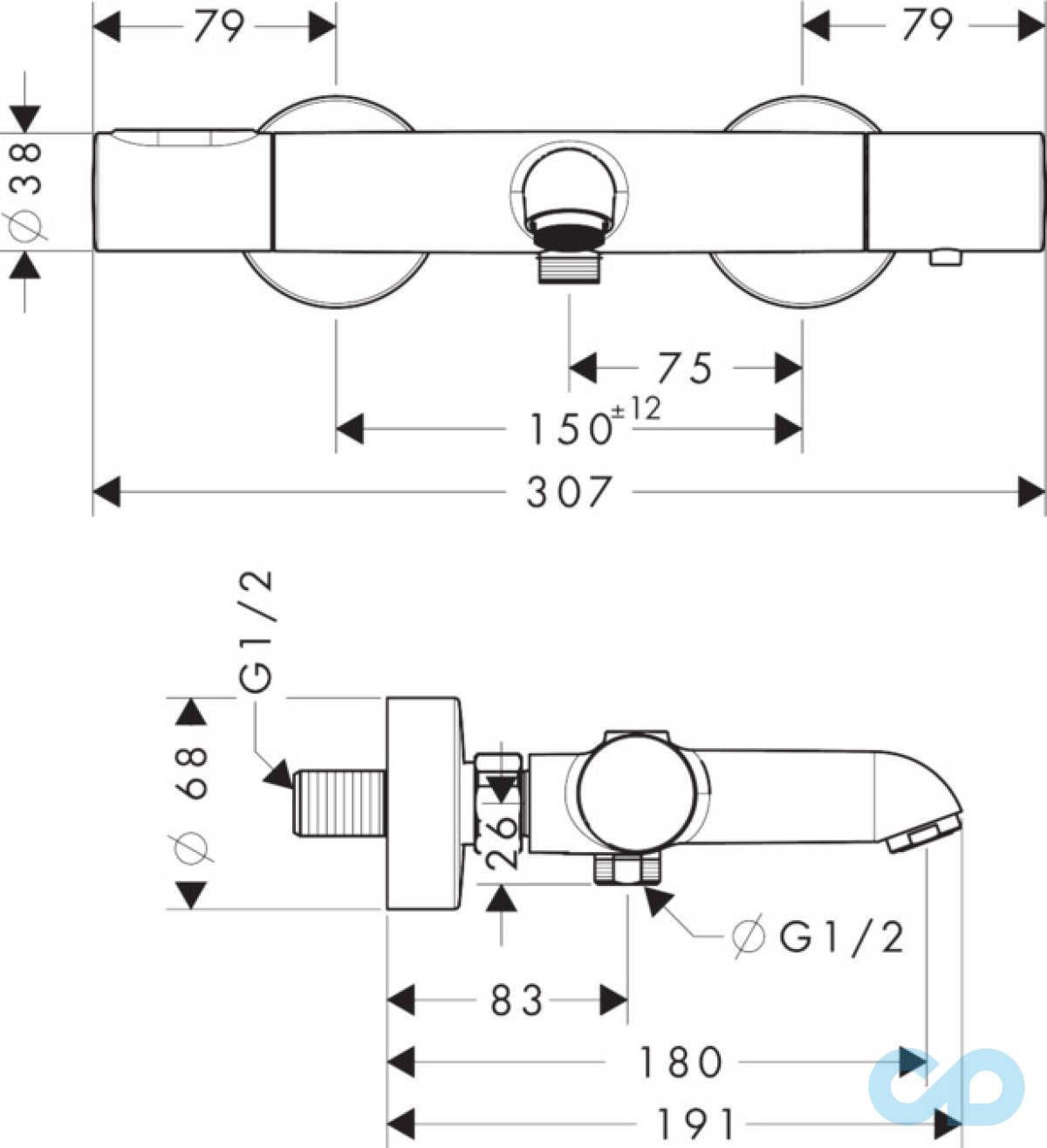 креслення Термостат для ванни Axor Citterio M 34435000 ВМ