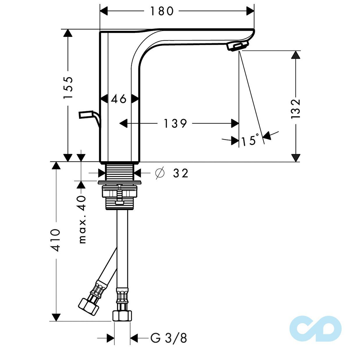 размер смеситель для раковины axor urquiola 11020000