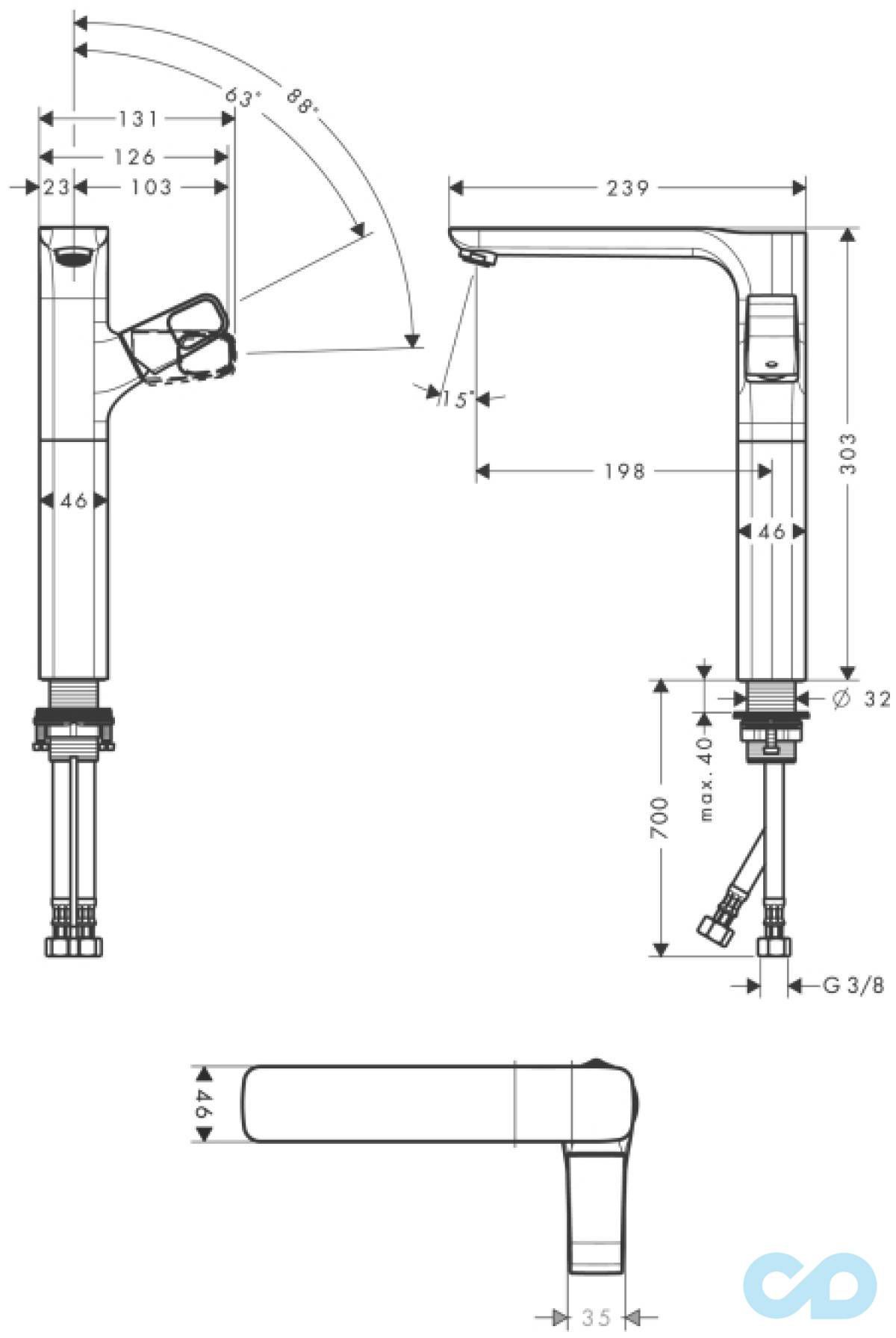 розмір високий змішувач для раковини axor urquiola 11035000