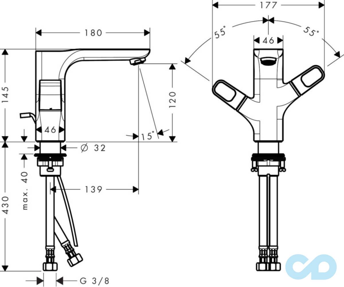 размер смеситель для раковины axor urquiola 11024000