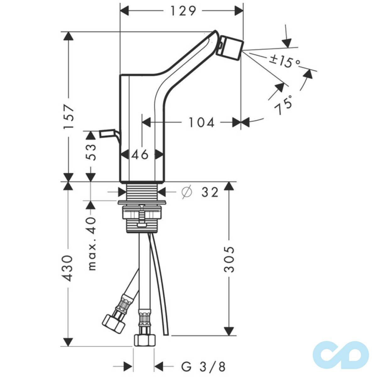 розмір змішувач для біде axor urquiola 11220000