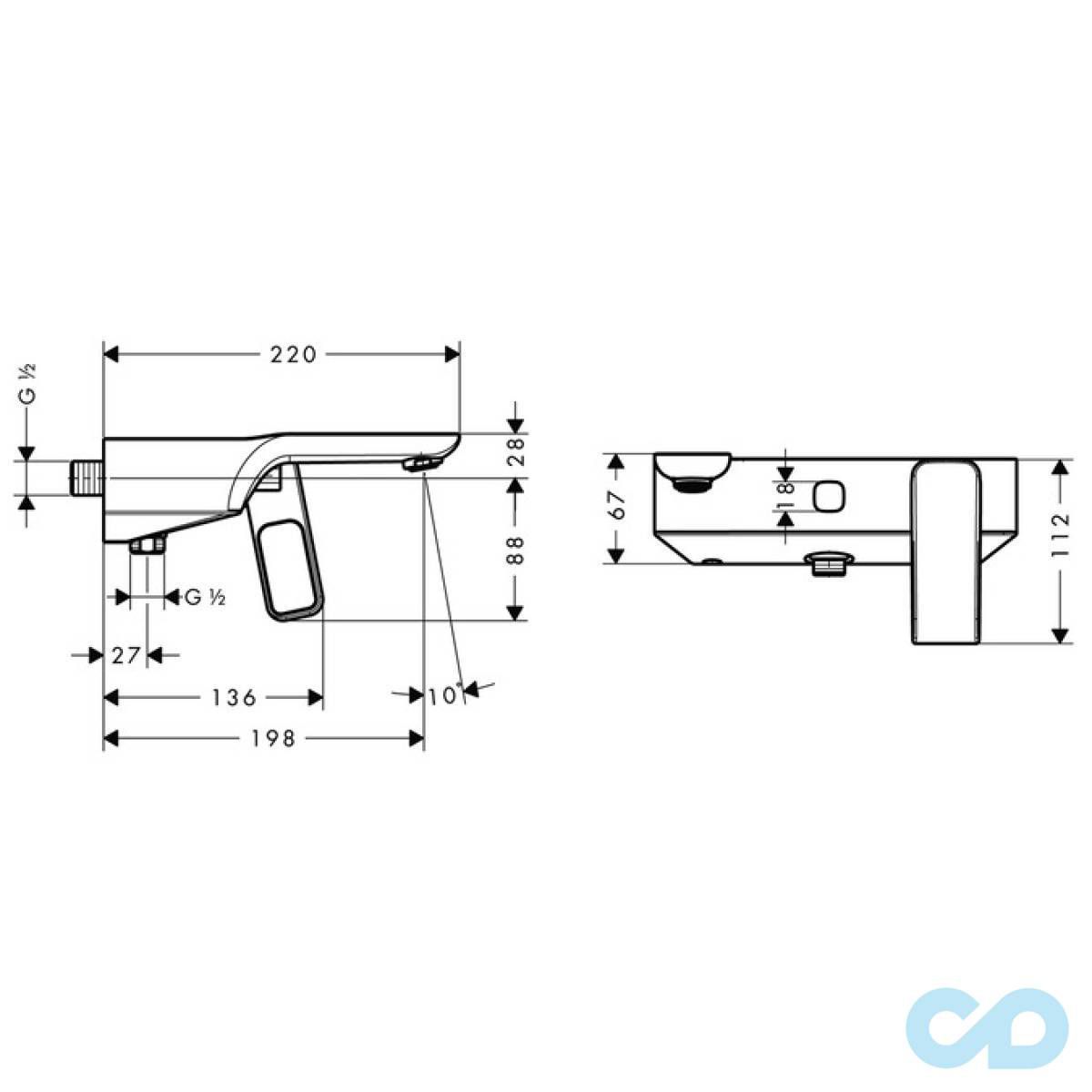 розмір змішувач для ванни axor urquiola 11420000
