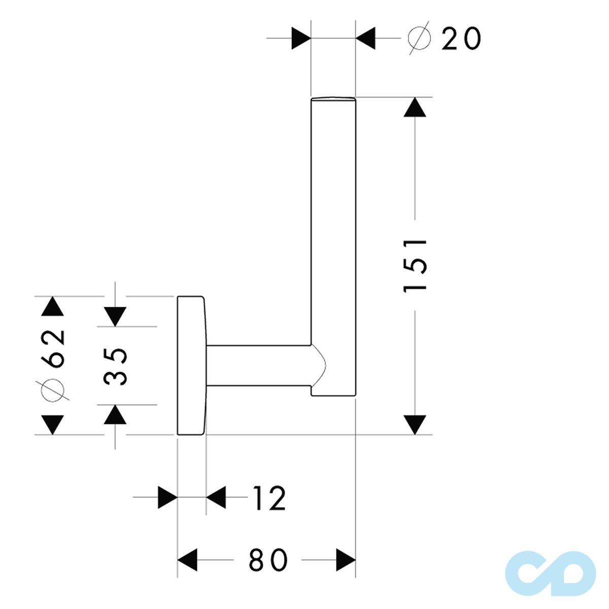 креслення Тримач туалетного паперу Hansgrohe Logis 40517000