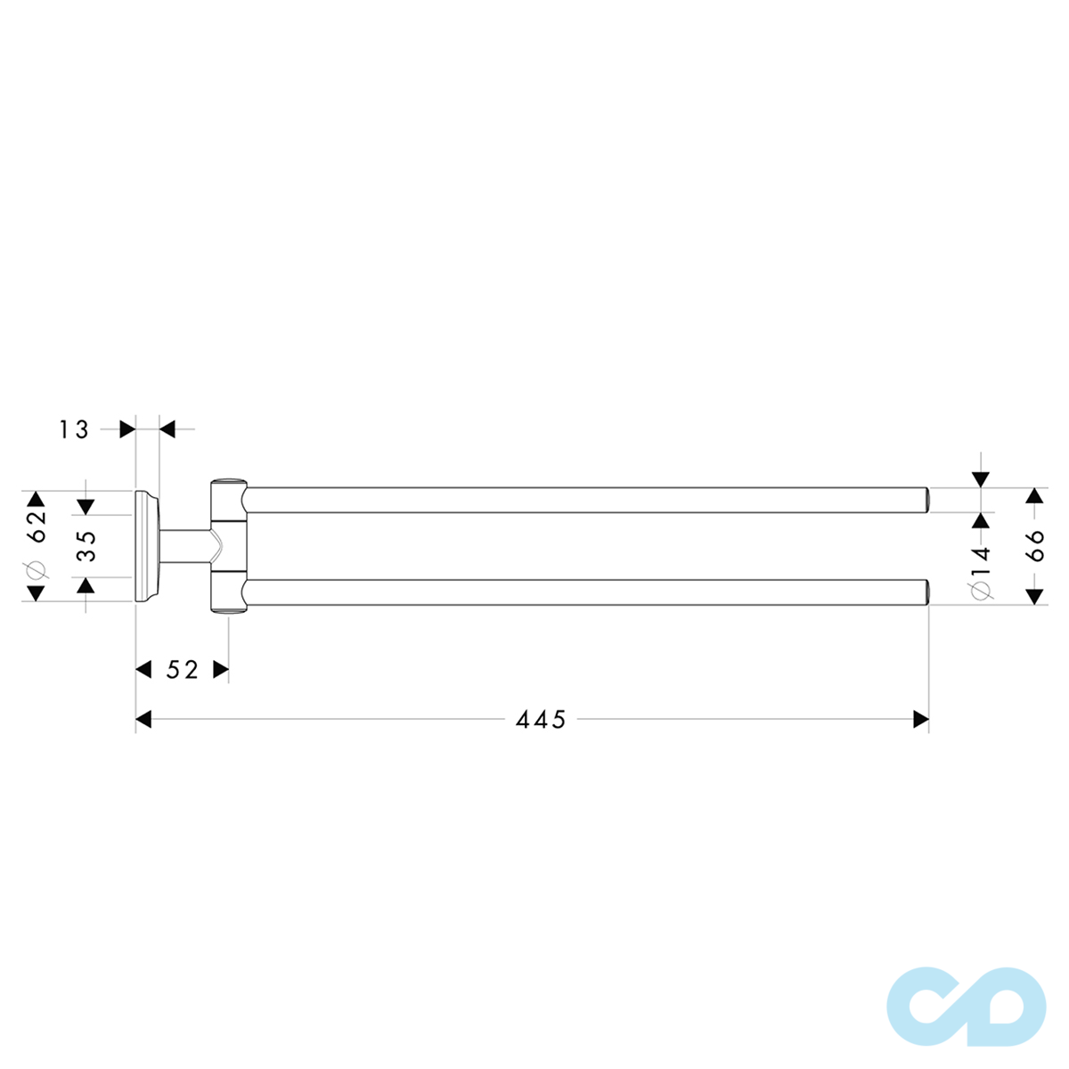 креслення Полотенцедержатель Hansgrohe Logis Classic 41612000