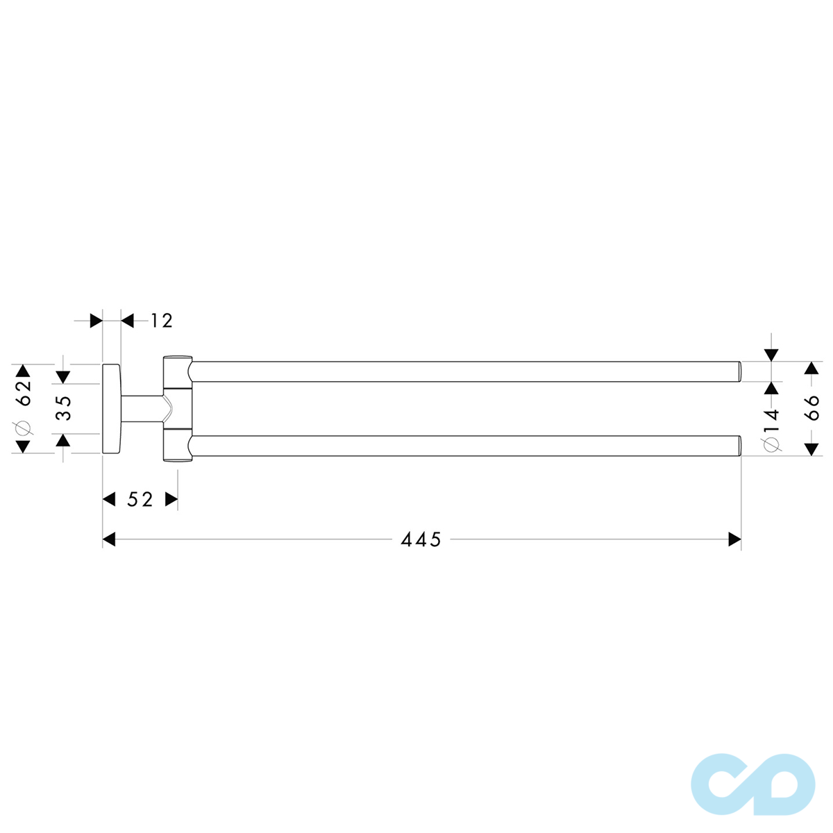 технічна схема Полотенцедержатель Hansgrohe Logis 40512000