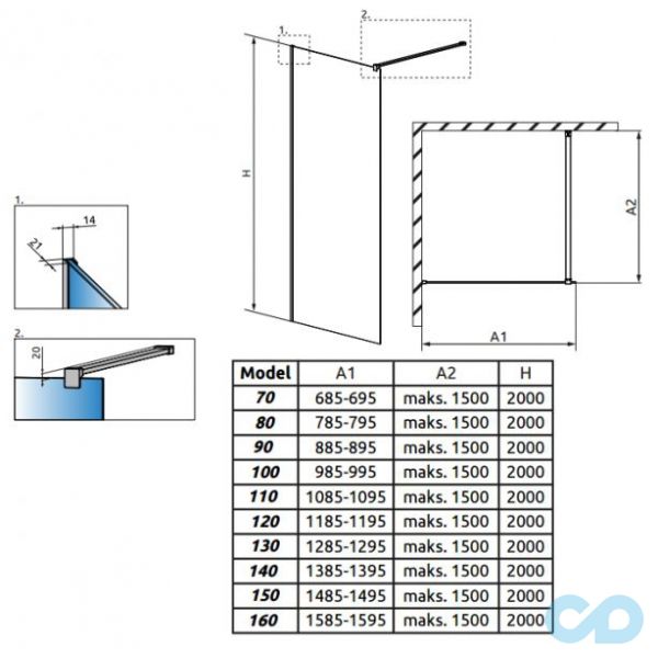 розміри душова кабіна radaway walk-in modo new black ii 120 чорний 389124-54-01
