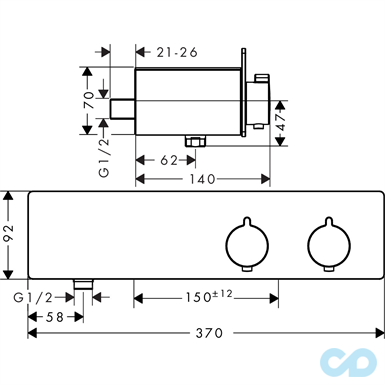 креслення Термостат ShowerTablet 350 13102000