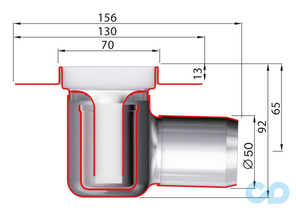 техническая схема Дренажный канал ACO ShowerDrain C-line 885 мм 408717 с фланцем, стандартный сифон