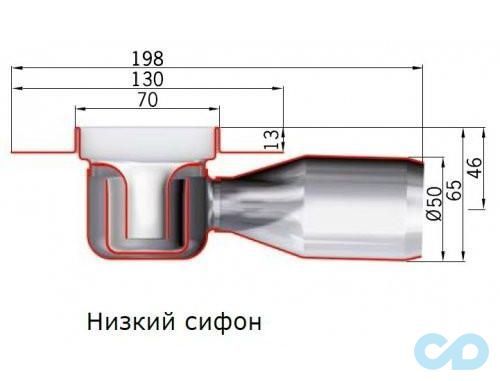 технічна схема дренажний канал ACO ShowerDrain C-line 885 мм 408724 з фланцем, низький сифон