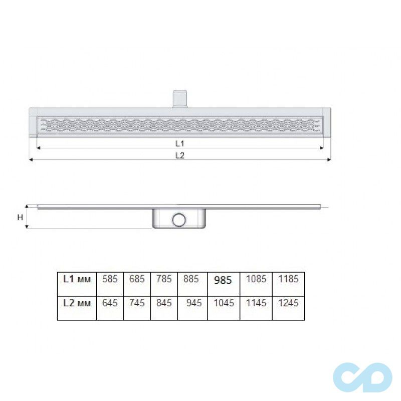 креслення дренажний канал ACO ShowerDrain C-line 985 мм 408760