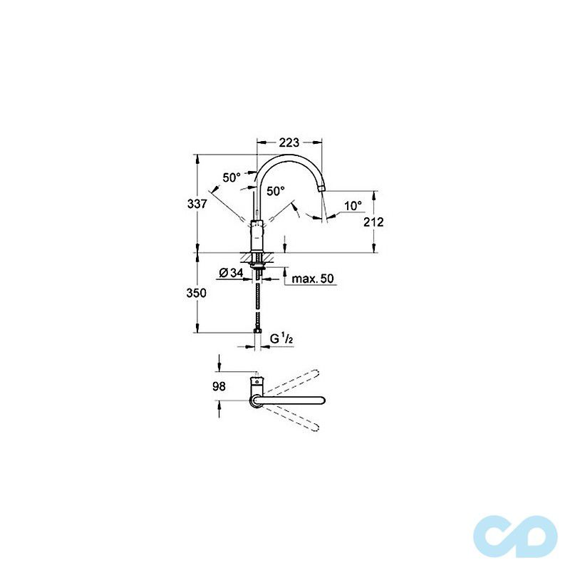 розмір кухонний змішувач grohe bauclassic 31234000