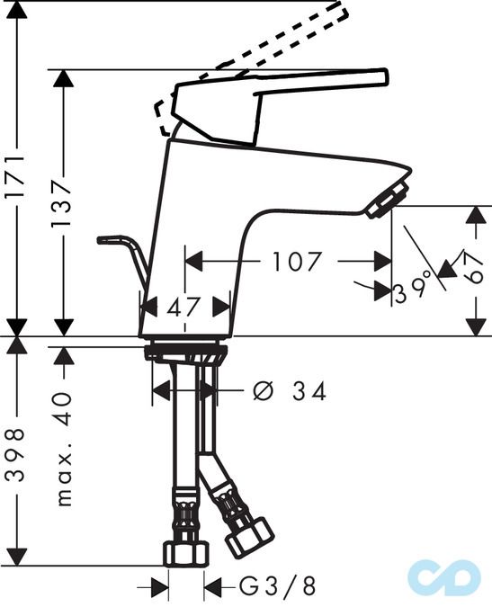 розмір змішувач для раковини hansgrohe logis loop 70 71153000