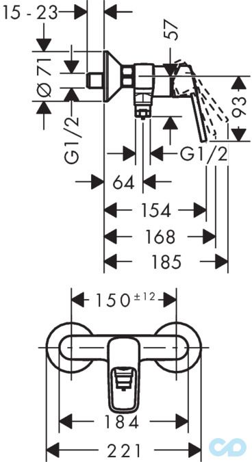 розмір змішувач для душу з двома швидкостями потоку води hansgrohe logis loop 71613000