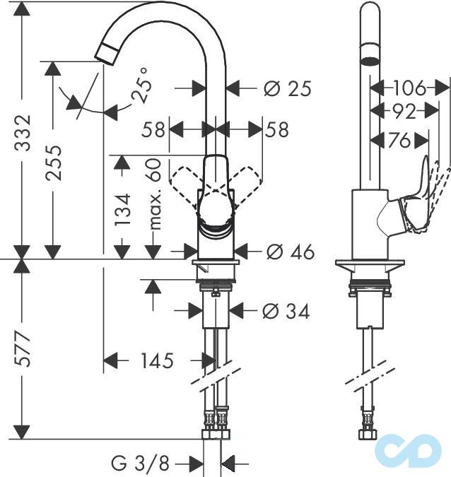 розмір кухонний змішувач hansgrohe mysport m 13861800