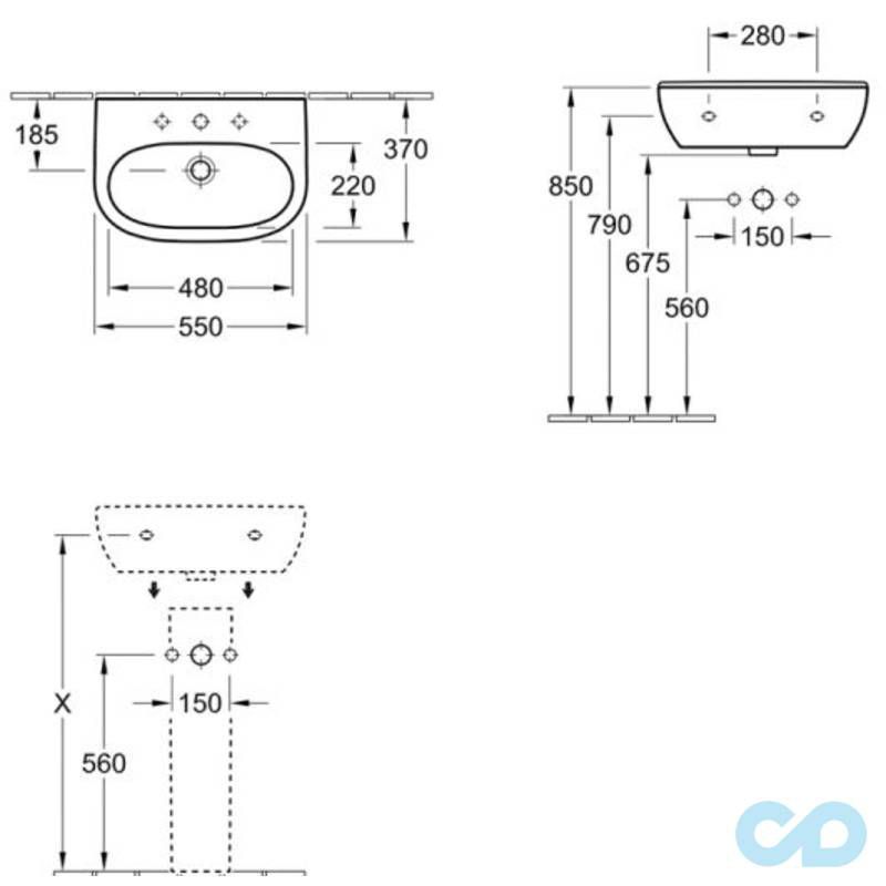 розміри раковина villeroy & boch o.novo 51665501