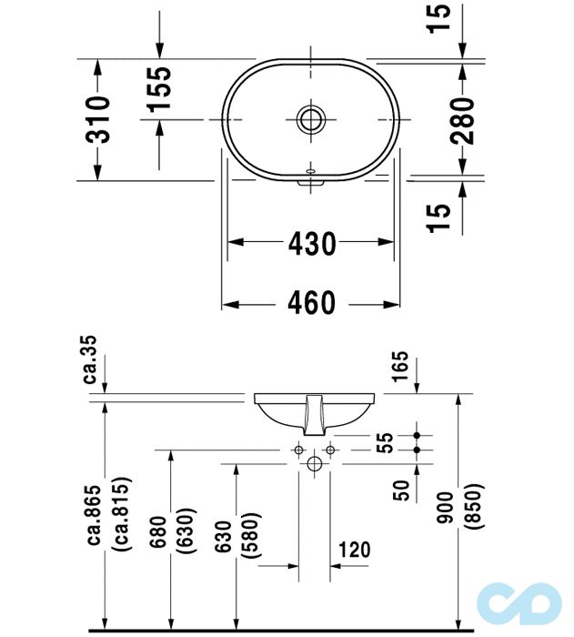 раковина встраиваемая duravit bathroom foster 033643 размер