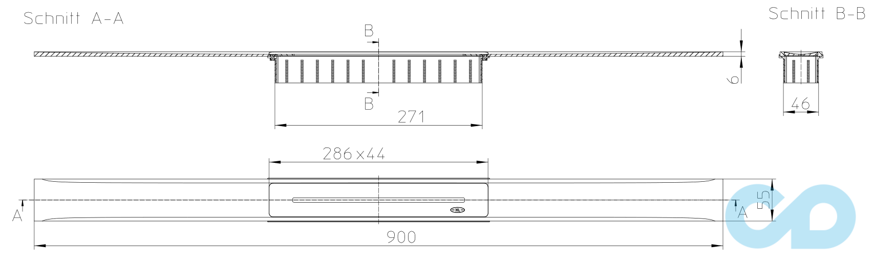 розмір решітка душового лотка hutterer & lechner infloor глянцева 900 мм hl053p/90