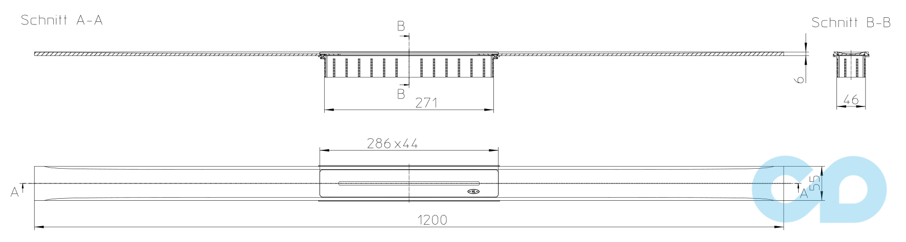 размер решётка душевого лотка hutterer & lechner infloor глянцевая 1200 мм hl053p/120