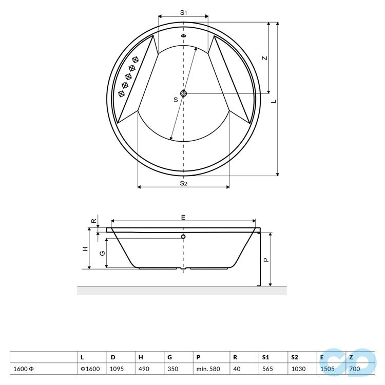ванна окремостояча 160 radaway meteora wa1-39-160u розміри