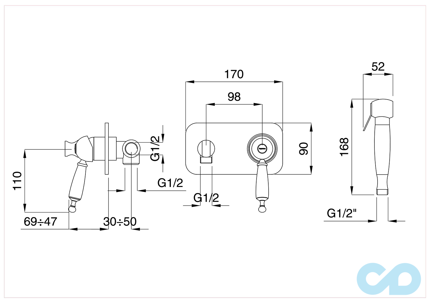 креслення Гігієнічний душ Bugnatese Oxford OXCR6366