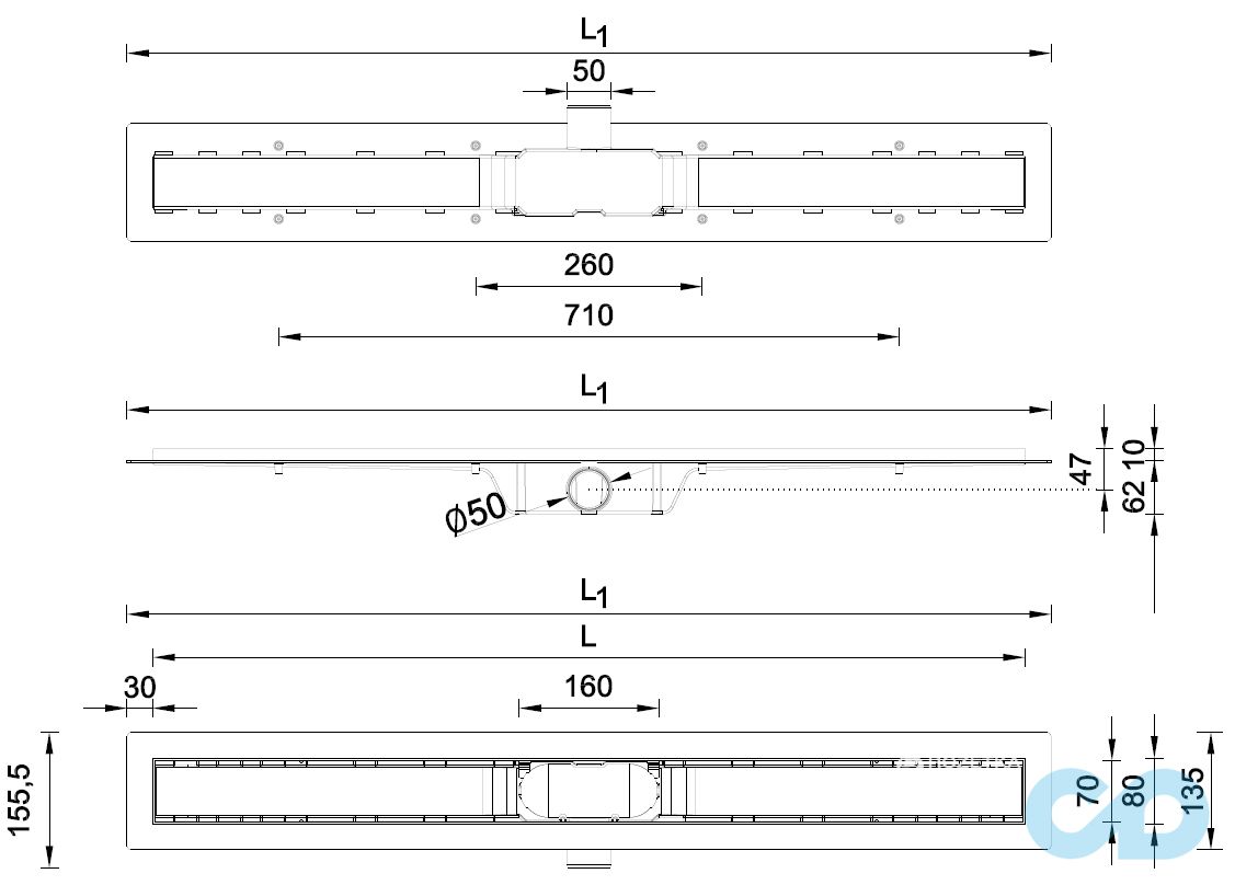 креслення Душовий канал Styron STY-M-100
