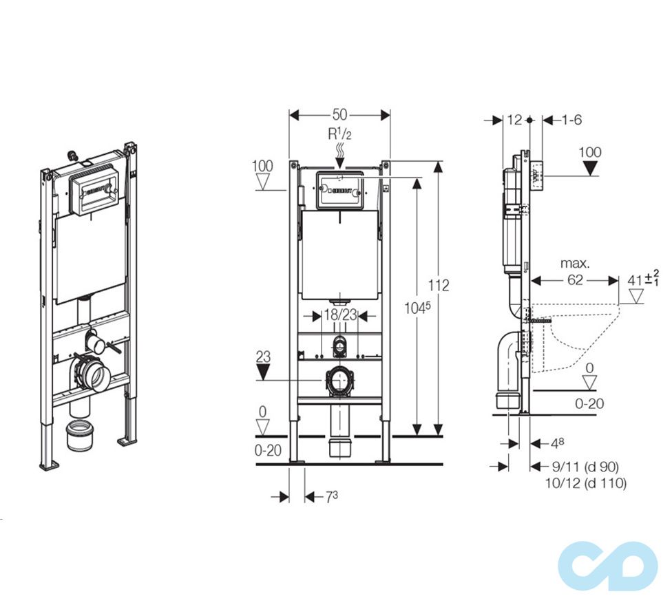 размер инсталляция geberit duofix с унитазом villeroy & boch o.novo 5660hr01