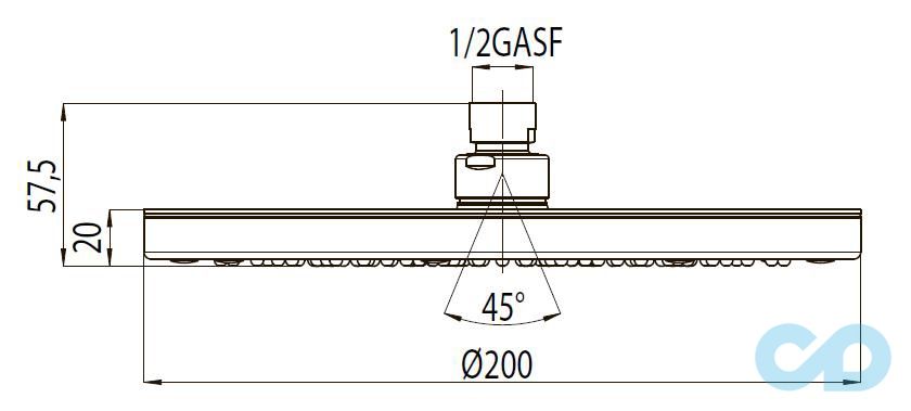 чертеж Верхний душ Bossini Elios 200 мм H19417G Mat Black