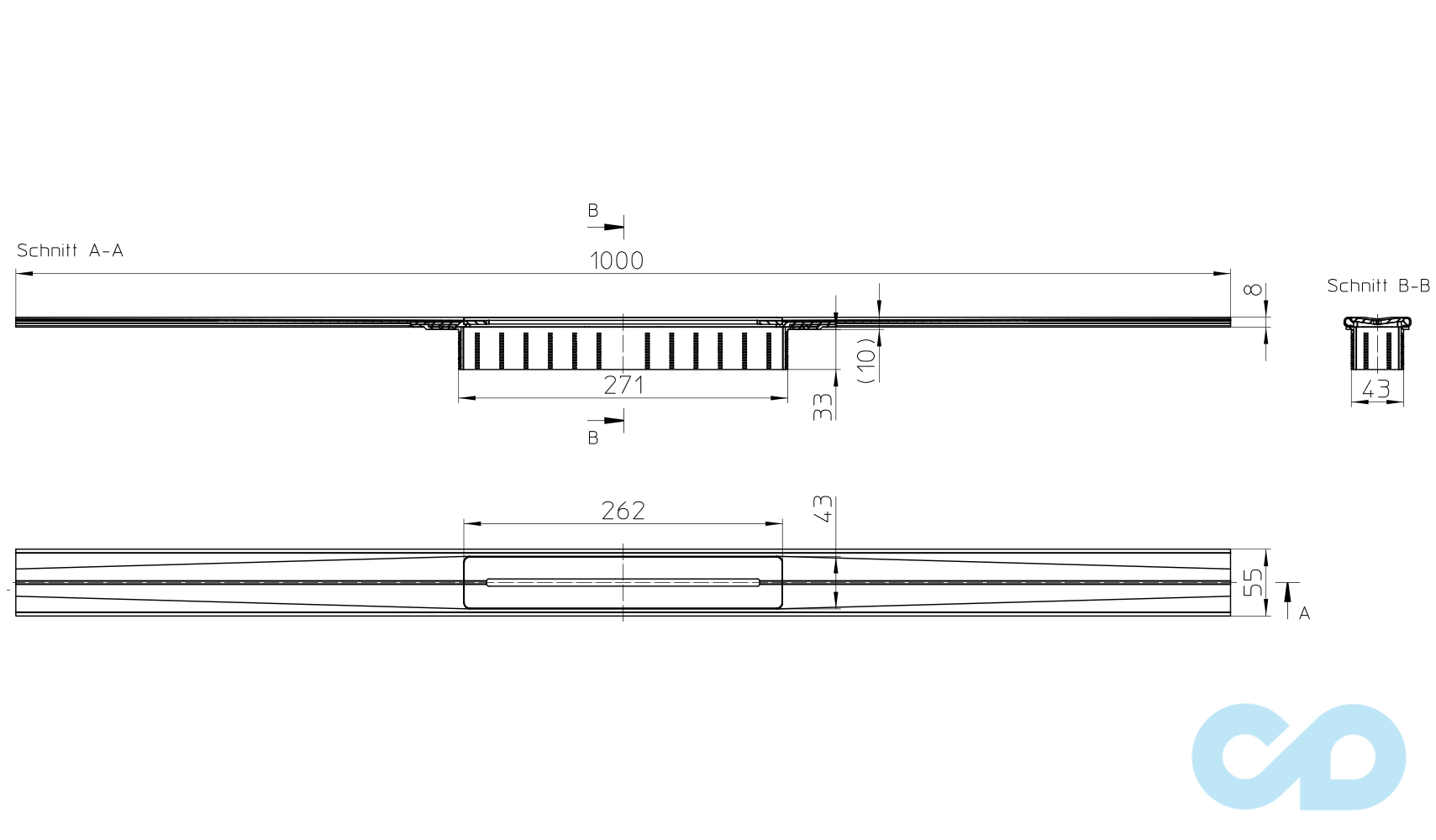розмір решітка душового каналу hl infloor hl053s/100