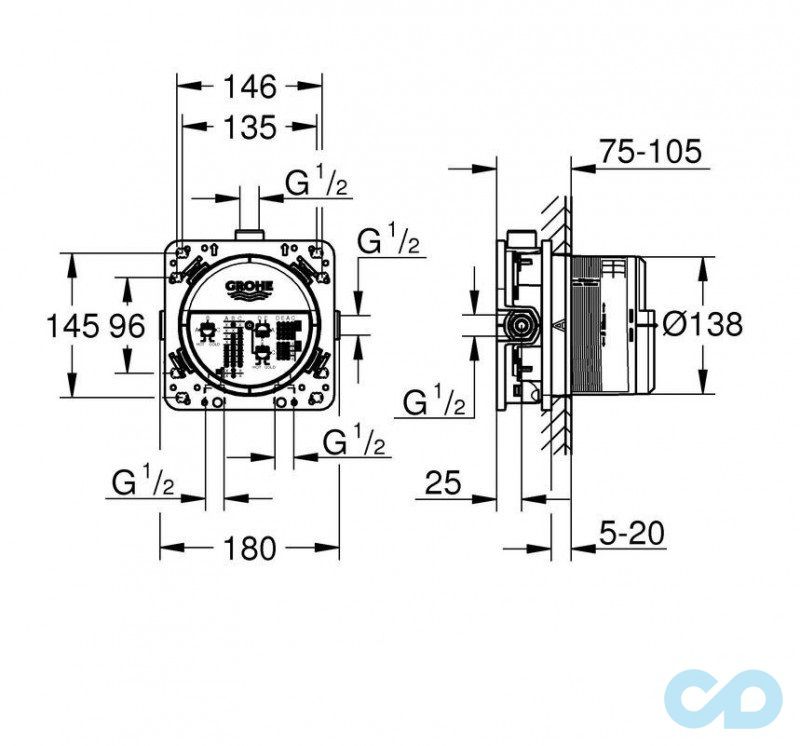технічна схема Душова система прихованого монтажу Grohe Grohtherm SmartControl 34506SC0
