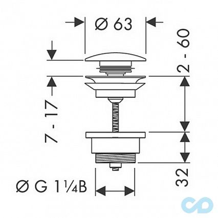 креслення Донний клапан Push-open Hansgrohe 50100000