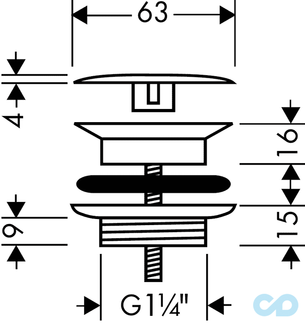 креслення Незапіраемий донний клапан Hansgrohe 50001000